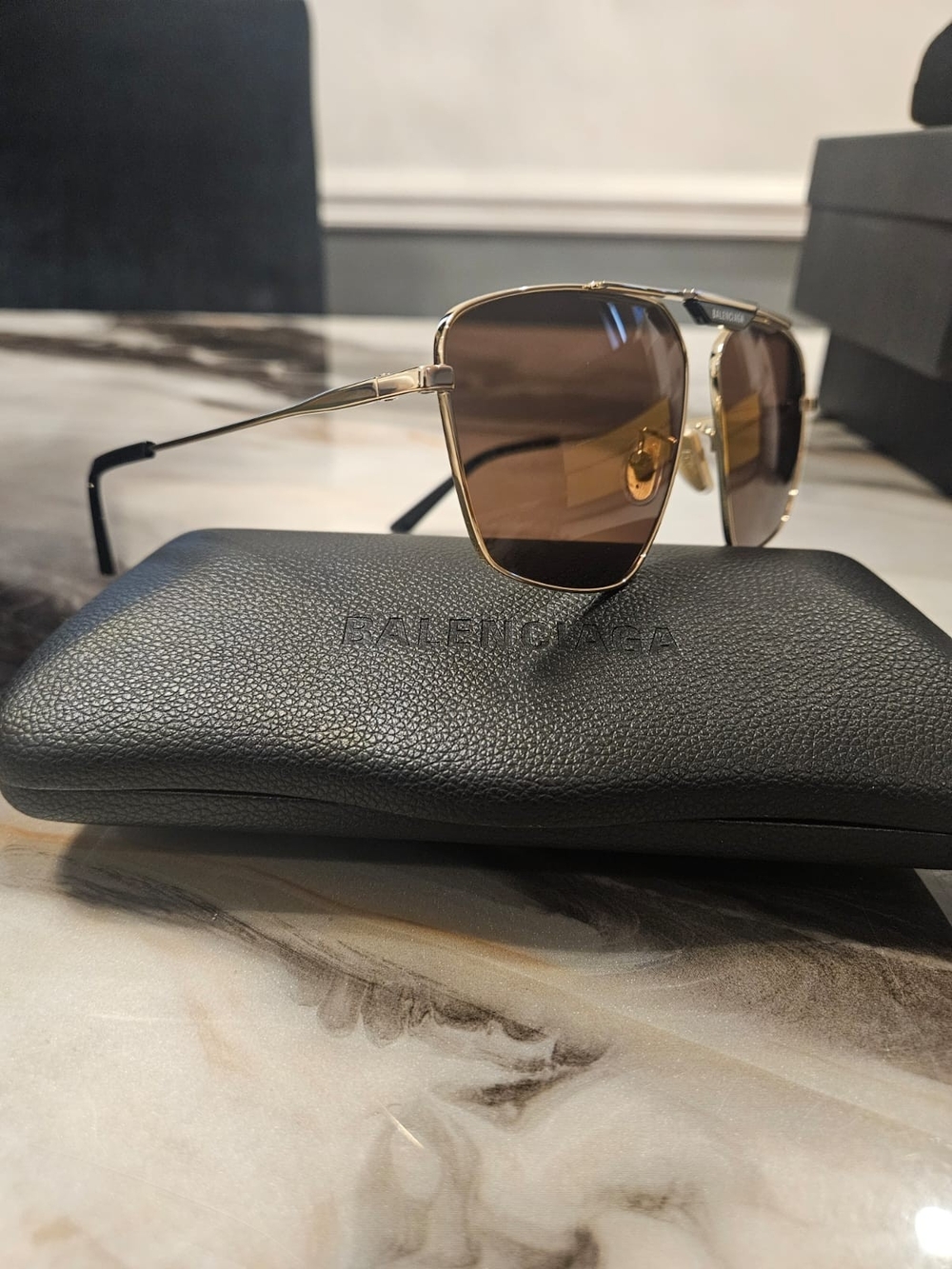 Balenciaga Gold Frame Sunglasses with Brown Lenses